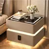 Mesita de Noche Inteligente Colgante para Dormitorio del Hogar, Gabinete de Noche de Madera Maciza, Gabinete de Almacenamiento Simple Multifuncional Minimalista Moderno de Lujo Ligero