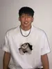 Camiseta de Manga Corta con Estampado de Gato de Diseño de Marca de Moda para Hombre, Verano Hip-Hop Holgada Talla Grande Algodón Puro Pareja Top de Media Manga