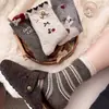 Meias de Lã Estilo Fair Isle Outono e Inverno, Meias Grossas de Cano Médio Boneco de Neve com Fio Pontilhado Estilo Japonês, Meias Largas Quentes e Grossas