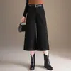 Calça Feminina de Veludo Cotelê com Amarração na Cintura e Pernas Largas 2026 Outono/Inverno Novo Estilo Elegante de Cintura Alta Cropped com Caimento Solto Casual para Mulheres