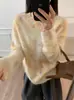 26 Nueva Colección de Otoño: Suéter de punto de cuello redondo estilo coreano con estampado degradado multicolor, hecho de mezcla de cachemira suave y afelpada