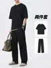 Conjunto Deportivo de Camiseta de Manga Corta Patchwork Desestructurado Falso Dos Piezas para Hombre, Nuevo Estilo de Verano, Sencillo, Elegante, Holgado y Casual