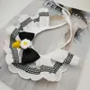 Gola falsa de renda com laço estilo coreano para pet, babador de renda, acessório xadrez para cachorro, babador para gato, cachecol para buldogue francês