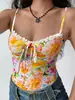 2026 Camisola Floral Transfronteriza Europea y Americana con Adorno de Encaje de Atar Corta Estilo Dulce y Picante Prenda Interior Estilo Vacacional