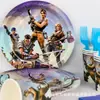 Tema de Juego de Tiroteo Transfronterizo Fiesta de Cumpleaños Fortnite Juguetes Suministros Mantel Vaso de Papel Plato de Cena Set de Banderines