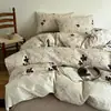 Juego de Cuatro Piezas con Borde de Encaje Vintage Clase A, Engrosado Otoño e Invierno, Fresco Juego de Ropa de Cama de Lino Floral