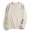 Camiseta Masculina Branca Pura Manga Longa 300g Pesada Outono e Inverno Espessa Opaca Cor Lisa Solta Tamanho Grande Camiseta Básica