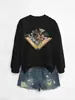 Amazon Moda Joker Nuevo V Libro Flor Hueca Cuello Redondo Manga Larga Sudadera Elegante Europea y Americana para Damas