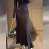 Vestido de Punto con Cuello Estilo Francés Color Café para Mujer, Nueva Colección Otoño, Elegante Vestido Largo Ceñido a la Cintura
