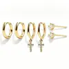Pendientes Minimalistas en Forma de Cruz con Incrustaciones de Diamantes Estilo Europeo y Americano para Mujer, Elegantes Pinzas para Orejas de Gama Alta, Conjunto de Pendientes Versátil de Moda para Hombre