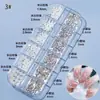 Decorações de Unhas Tendência 12 Compartimentos Strass para Unhas Flor Rosa Gelo Transparente Laço Pérola Strass Redondo Strass de Fundo Plano para Unhas Postiças