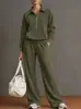 Outono/Inverno 2026 Novo Conjunto de Duas Peças Feminino Roupas Femininas Europeias e Americanas Transfronteiriças Moletom com Gola Reversível e Meio Zíper Calças Largas Casuais Soltas