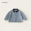 Chaqueta Bangxuan para niños para primavera y otoño, ropa infantil con solapa de color contrastante, camisa de mezclilla simple para niñas