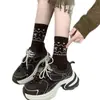 Calcetines Grues Cálidos de Estilo Étnico Fair Isle para Mujer de Otoño e Invierno, Calcetines Nuevos Holgados, Calcetines de Media Pantorrilla, Calcetines Versátiles para Mujer Estilo Ins