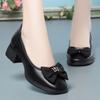 Zapatos Planos de Moño para Mujer, Piel Suave, Suela Suave, Zapatos de Madre, Nuevo Estilo Primavera y Otoño, Tacón Grueso, Zapatos Versátiles para Mujer, Zapatos de Piel para Mujeres de Mediana Edad