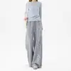Pantalones deportivos casuales de pierna recta con estampado de letras estilo americano, nuevos pantalones para mujer con cordón, pantalones de pierna ancha, corte holgado, versátiles y que estilizan, pantalones largos