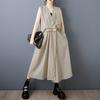 Vestido Casual de Verano Versión Coreana Nuevo Holgado Talla Grande Empalmado Simple Dulce Sin Mangas para Viajar
