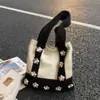 Moda Inverno 2025 Transfronteiriça Bolsa de Tricô Simples Bolsa de Ombro Bolsa Tote com Flores Coloridas Bolsa de Braço Bolsa Feminina