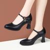 Sapatos de Salto Alto Modelo Cheongsam de Couro Genuíno Aomalin para Passarela Feminina Plataforma Salto Grosso Antiderrapante Versátil para Trabalho Sapato de Camada Única