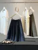 Calça Casual Listrada com Cordão Vintage para Mulheres, Novo Estilo de Verão, Calça Bermuda Cinco Pontos Soltinha Emagrecedora, Shorts de Perna Larga A12435