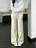 Jeans Anchos de Cintura de Doble Botón Color Caqui para Mujer Primavera/Otoño 2026 Nuevos de Cintura Baja Sueltos de Cintura Alta Pantalones Largos con Caída