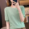 Camiseta de algodón puro, moderna y versátil, tejido de punto suelto con estampado de rombos, manga corta fina, top básico lujoso para mujer, primavera y verano
