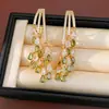 Pendientes de Plata Recubierta de Oro Real de 18K con Aguja de Plata, Zirconia y Borla de Gota de Agua, Pendientes de Lujo Ligero de Gama Alta, Exquisitos Accesorios para Orejas Estilo Palacio