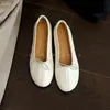 Zapatos de mujer de piel de oveja estilo retro francés con lazo, escote bajo y aumento interno de altura, Mary Jane slip-on, zapatos de ballet tipo abuela