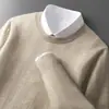 Nuevo Suéter de Cachemira para Otoño e Invierno para Hombre Cuello Redondo Suéter Versátil Holgado Talla Grande Suéter de Punto para Usar Debajo Suéter de Lana Negocios