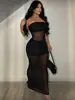 Top Corto de Malla sin Tirantes Casual de Verano Sexy Chica Caliente Ajustado al Cuerpo Hombros Descubiertos Camisola Corta para Mujer