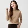 Suéter de cashmere com gola alta meia, tricot jacquard em ponto de espiga, estilo preguiçoso, para mulheres, pulôver de malha sete fios, versátil, afina a silhueta, suéter