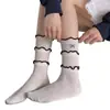Medias Miu de Encaje Blanco con Moño de Longitud Media para Niños, Medias de Verano Finas Bordadas Estilo Ballet para Pantorrilla