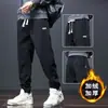 Coleção de inverno transfronteiriça nova: calças casuais largas, com forro de fleece, modernas e grossas para homens, incluindo joggers e calças de moletom
