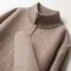 Suéter de Lana 100% Lana Merino con Media Cremallera y Cuello Alto para Hombre, Invierno Otoño, Tejido Grueso de Color Sólido, Suéter de Punto para Hombre, Capa Base