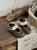 Xshx Estilo Minimalista Francês Sapatos de Princesa Mary Jane Redondos para Meninas Primavera/Verão Bico Quadrado Solado de Borracha Antiderrapante com Velcro
