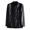 Lujo Ligero 2025 Invierno Nuevo Chaqueta de Cuero Negra Estilo Chino Nuevo Abrigo de Hombre Traje de Negocios Casual para Hombre