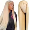 Moda Europea y Americana Nueva Transfronteriza Peluca Rubio Claro Cabello Lacio Mediana Longitud Encaje Frontal Peluca de Encaje Cobertura Completa de Cabeza