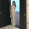 Conjunto de vestido para fiesta de cumpleaños para mujer: top de encaje blanco sin hombros + falda midi estilo sirena color champán, un conjunto de dos piezas