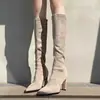 Botas Altas de Tacón Alto para Mujer Chuyuji, Nuevas Botas Ajustadas Elásticas de Ante Otoño/Invierno, Botas Tipo Calcetín Punta Fina con Tacón Grueso que Llegan por Encima de la Rodilla