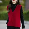 Chaleco cárdigan de punto para mujer, 100% lana pura, cuello en V, tejido holgado, camiseta base cálida para capas, otoño e invierno