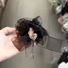 Elástico de Cabelo com Laço de Tule Brilhante para Mulheres, Scrunchie de Luxo Leve com Strass em Formato de Coração, Acessório de Cabelo Suave e Elegante para Rabos de Cavalo e Coques