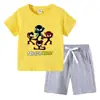 Camiseta Infantil 2026 Verão Nova Roupa Infantil de Comércio Exterior Estilo Ins Coreano Algodão Manga Curta e Shorts Conjunto de Duas Peças Infantil