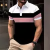 Venta Caliente de Verano Transfronteriza Europea y Americana Estampado de Rayas 3D Holgada Casual Moda Versátil Diaria Camisa Polo de Manga Corta para Hombre
