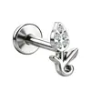 Aleación de Titanio F136 Trébol de Cuatro Hojas Circonita Tachuela para Cartílago de la Oreja Dibujos Animados Titanio Puro G23 Rosca Interna Joyería para Piercing Corporal
