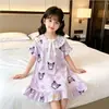 Bata de Niña Verano Delgada de Manga Corta Ropa Infantil Vestido de Noche para Niña Estilo Princesa Ropa de Casa de Longitud Media para Niños para Usar Afuera