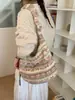Bolsa Tote Versátil de Grande Capacidade Estilo Coreano para Mulheres, Nova Inverno 2025 Super Popular Bolsa de Ombro Transversal em Lã de Cordeiro Fair Isle