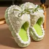 Pantuflas de algodón para niñas con lazo, cálidas y antideslizantes, para uso en interiores y en casa, afelpadas y engrosadas para otoño e invierno, pantuflas de algodón de invierno