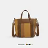 Bolso de Lona Versátil de Gran Capacidad Transfronterizo con Rayas Francesas y Bloques de Color, Bolso de Hombro Artístico Estilo Estudiante