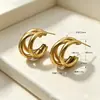 Pendientes de Aro Redondo Forma de C Transfronterizos de Estilo Nuevo Europeo y Americano Aro Redondo de Tres Anillos Personalidad Creativa Acero Inoxidable Aros para Orejas para Mujer