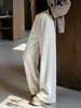 Pantalones blancos de pierna ancha con textura de puff para mujer, nueva colección otoño/invierno 2026, de cintura alta, pierna recta, pantalones casuales, corte ajustado, pantalones estilo banana